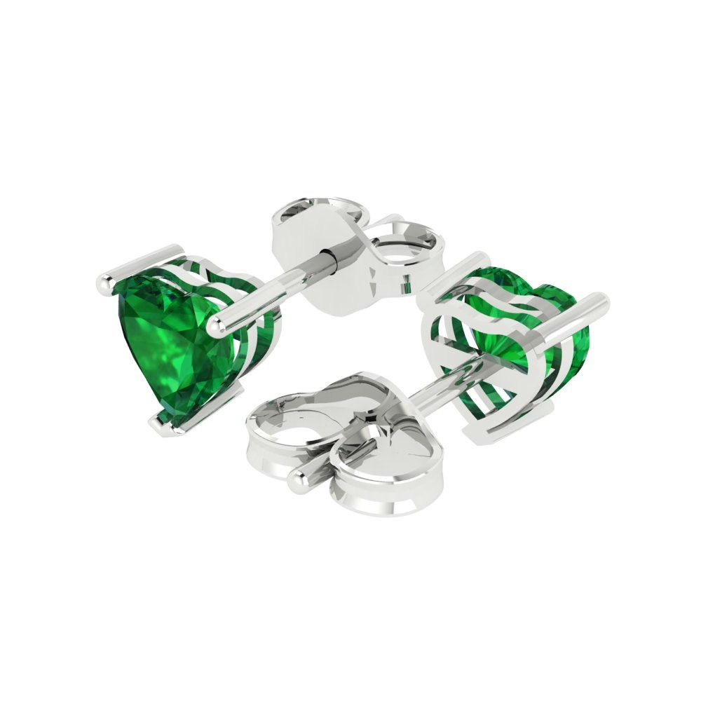 1.5 ctw Emerald Studs Earrings | 6.0mm Heart Cut White Gold Push back | May Birthstone