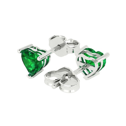 1.5 ctw Emerald Studs Earrings | 6.0mm Heart Cut White Gold Push back | May Birthstone