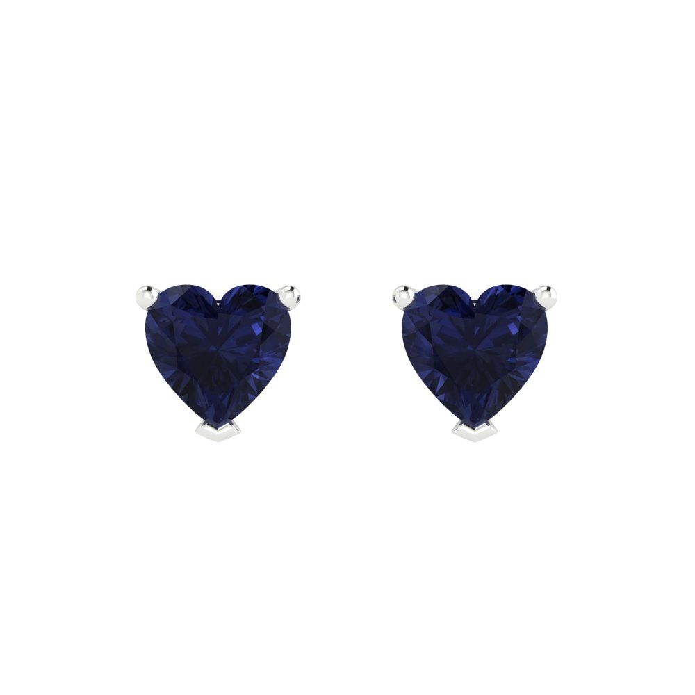 1.5 ctw Blue Sapphire Studs Earrings | 6.0mm Heart Cut White Gold Push back | September Birthstone