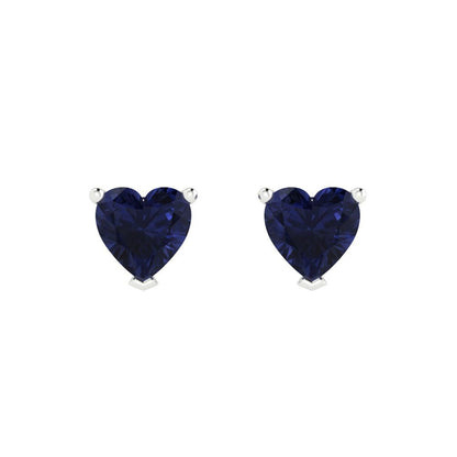 1.5 ctw Blue Sapphire Studs Earrings | 6.0mm Heart Cut White Gold Push back | September Birthstone