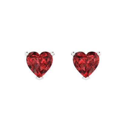 1.5 ctw Garnet Studs Earrings | 6.0mm Heart Cut White Gold Push back | January Birthstone