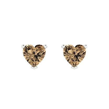 1.5 ctw Champagne Studs Earrings | 6.0mm Heart Cut White Gold Push back | April Birthstone
