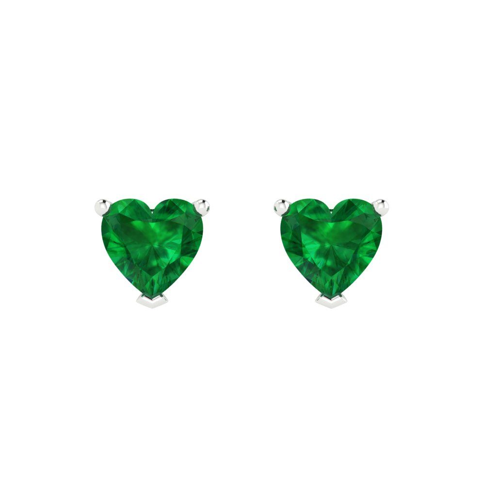 1.5 ctw Emerald Studs Earrings | 6.0mm Heart Cut White Gold Push back | May Birthstone