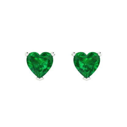 1.5 ctw Emerald Studs Earrings | 6.0mm Heart Cut White Gold Push back | May Birthstone