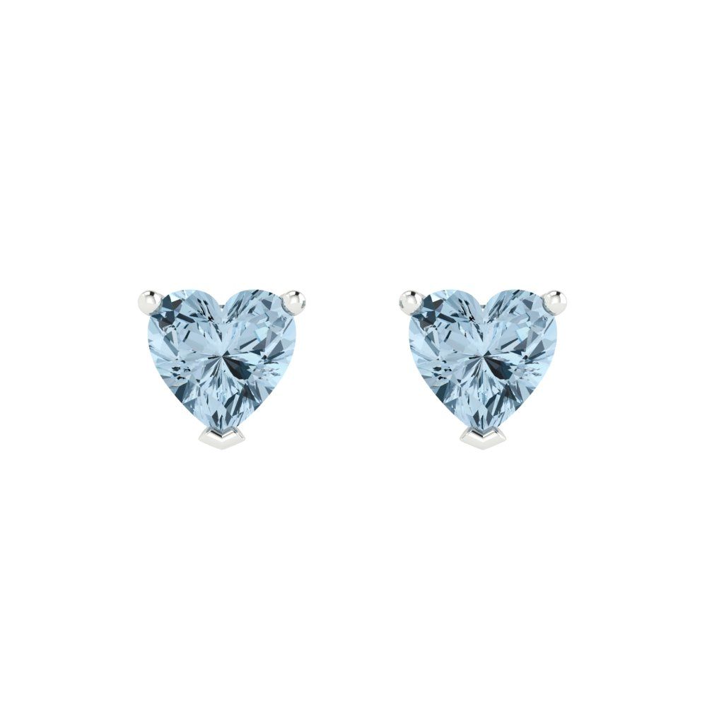 1.5 ctw Aquamarine Studs Earrings | 6.0mm Heart Cut White Gold Push back | March Birthstone
