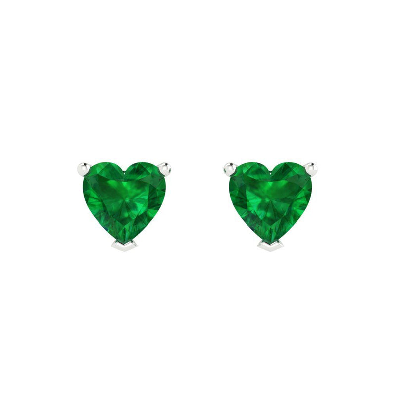 1.5 ct Brilliant Heart Cut Studs Simulated Emerald Stone White Gold Earrings Push back