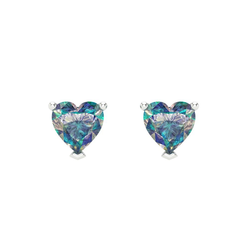 1.5 ctw Blue Moissanite Studs Earrings | 6.0mm Heart Cut White Gold Push back | April Birthstone