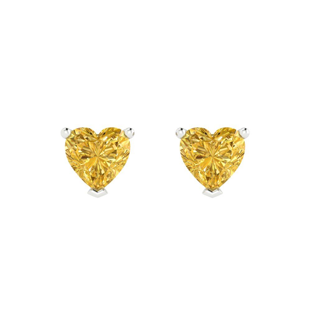 1.5 ctw Citrine Studs Earrings | 6.0mm Heart Cut White Gold Push back | November Birthstone