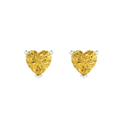 1.5 ctw Citrine Studs Earrings | 6.0mm Heart Cut White Gold Push back | November Birthstone