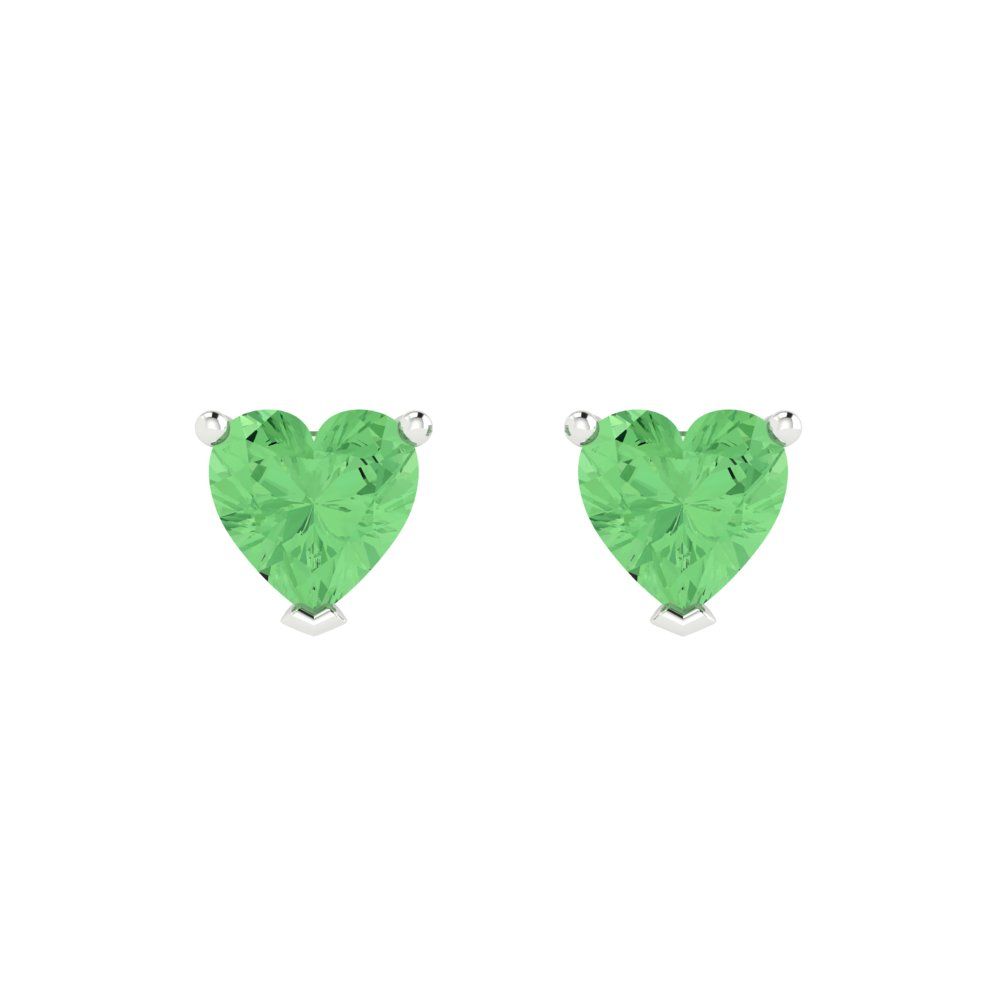 1.5 ctw Green Zirconia Studs Earrings | 6.0mm Heart Cut White Gold Push back | April Birthstone