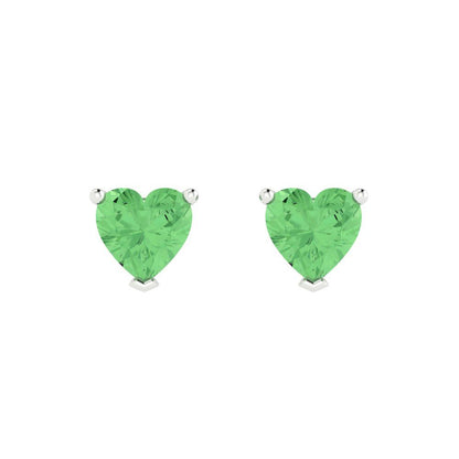 1.5 ctw Green Zirconia Studs Earrings | 6.0mm Heart Cut White Gold Push back | April Birthstone