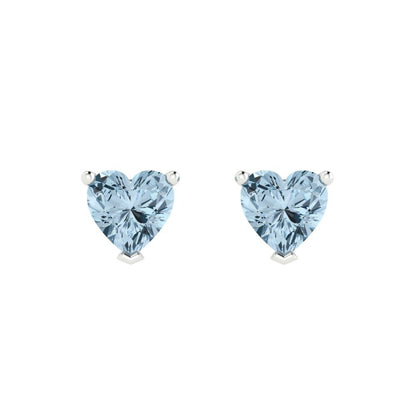 1.5 ctw Blue Zirconia Studs Earrings | 6.0mm Heart Cut White Gold Push back | April Birthstone