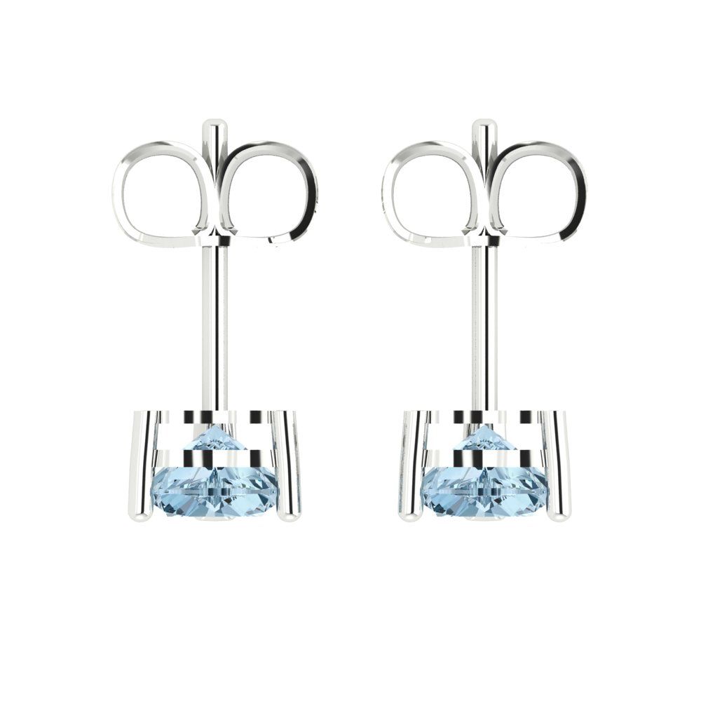 1.5 ctw Aquamarine Studs Earrings | 6.0mm Heart Cut White Gold Push back | March Birthstone