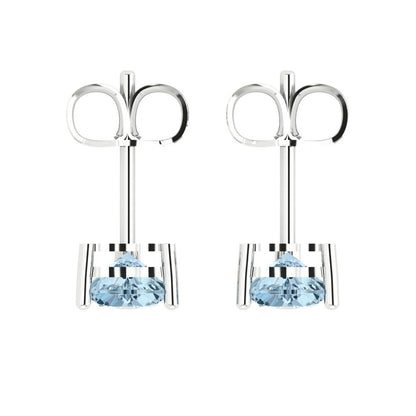 1.5 ctw Aquamarine Studs Earrings | 6.0mm Heart Cut White Gold Push back | March Birthstone