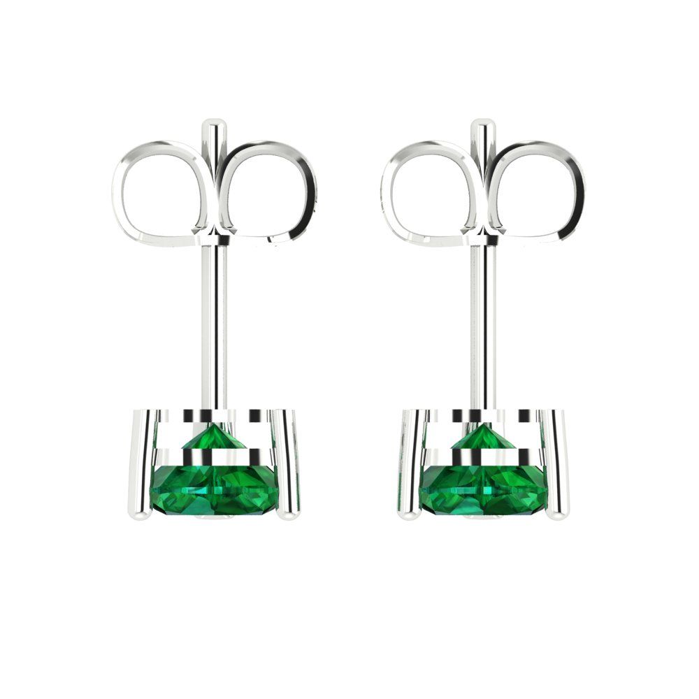 1.5 ctw Emerald Studs Earrings | 6.0mm Heart Cut White Gold Push back | May Birthstone