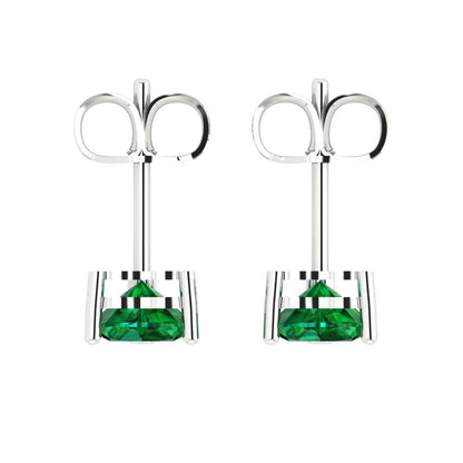 1.5 ctw Emerald Studs Earrings | 6.0mm Heart Cut White Gold Push back | May Birthstone