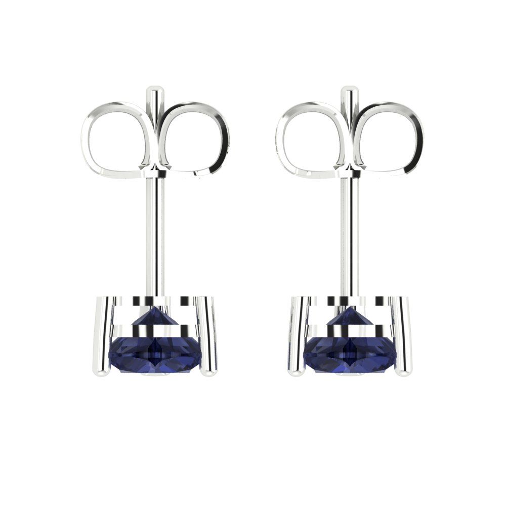 1.5 ctw Blue Sapphire Studs Earrings | 6.0mm Heart Cut White Gold Push back | September Birthstone