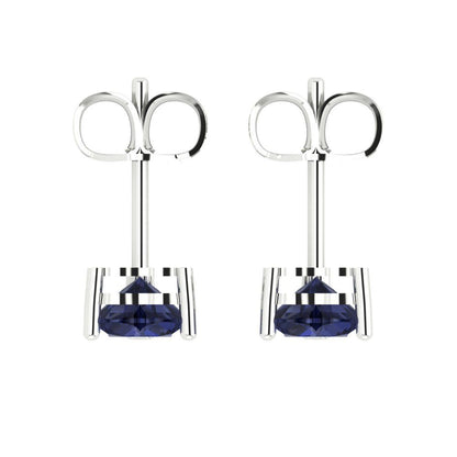 1.5 ctw Blue Sapphire Studs Earrings | 6.0mm Heart Cut White Gold Push back | September Birthstone