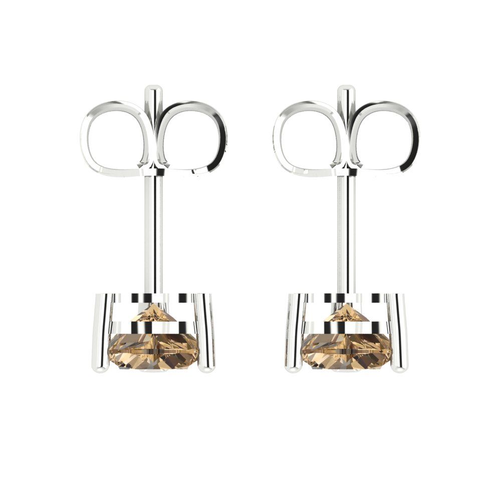 1.5 ctw Champagne Studs Earrings | 6.0mm Heart Cut White Gold Push back | April Birthstone