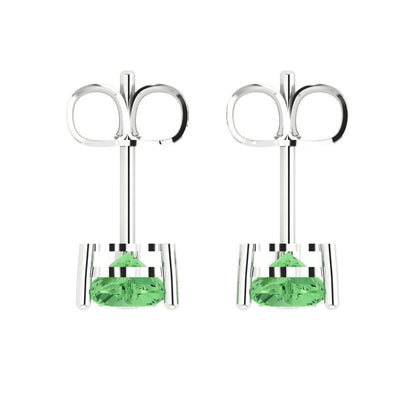 1.5 ctw Green Zirconia Studs Earrings | 6.0mm Heart Cut White Gold Push back | April Birthstone