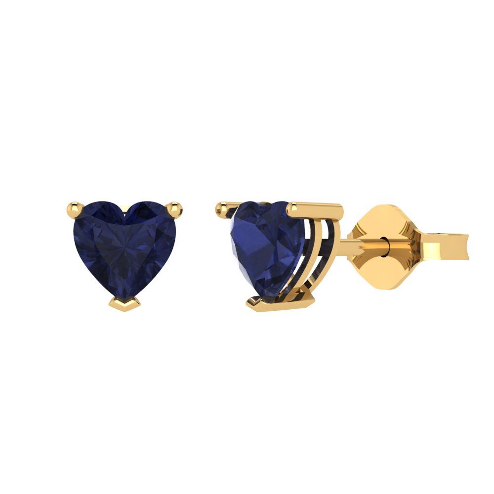 1 ctw Blue Sapphire Studs Earrings | 5mm Heart Cut White Gold Push back | September Birthstone