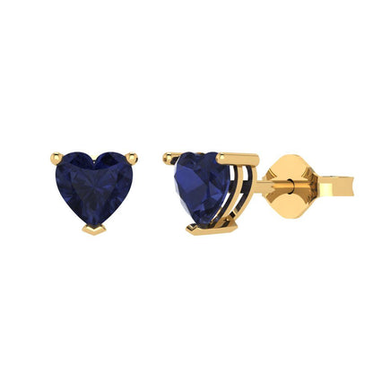 1 ctw Blue Sapphire Studs Earrings | 5mm Heart Cut White Gold Push back | September Birthstone