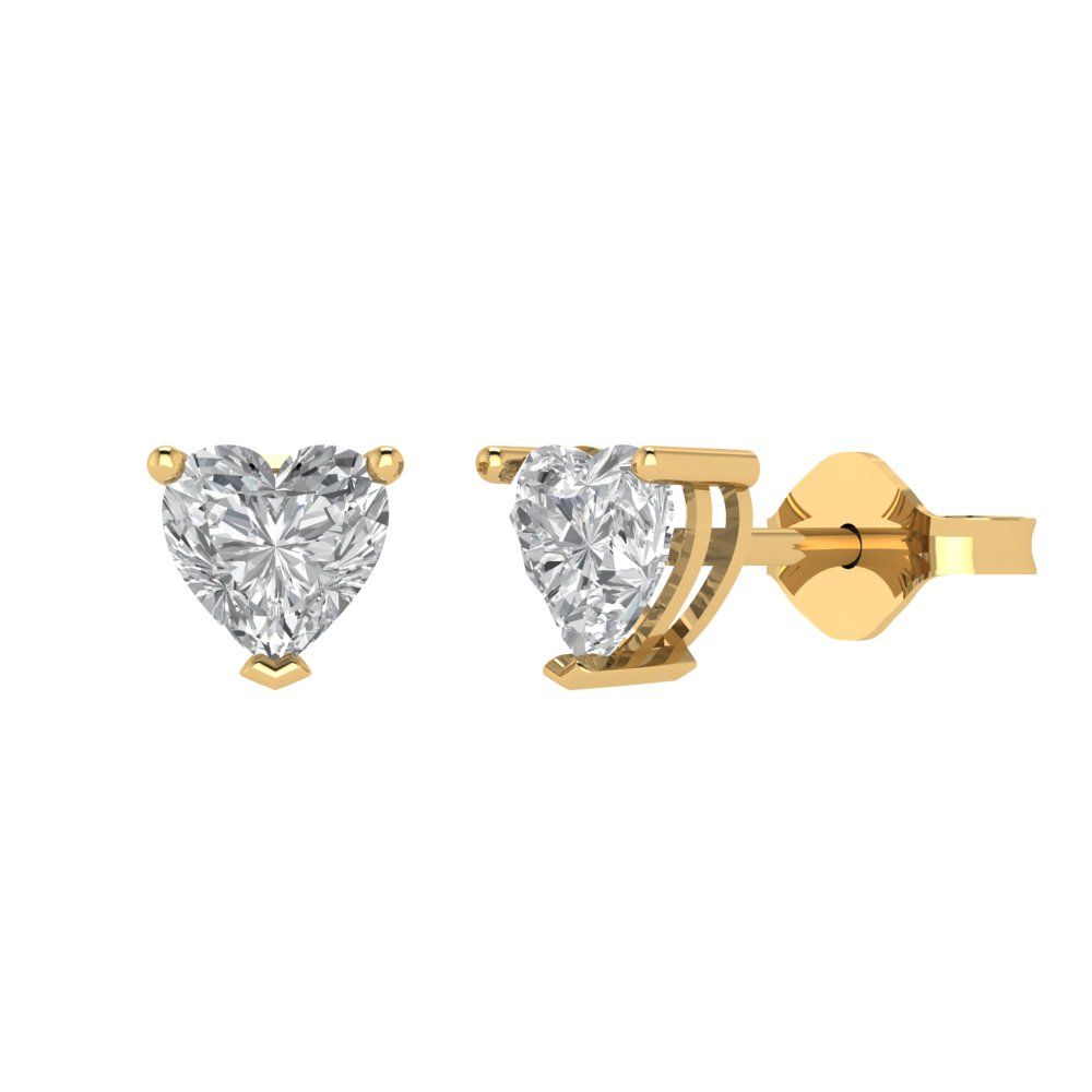 1 ctw Zirconia Diamond Studs Earrings | 5mm Heart Cut White Gold Push back | April Birthstone