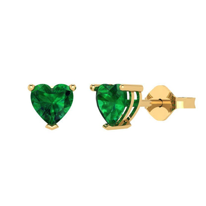 1 ctw Emerald Studs Earrings | 5mm Heart Cut White Gold Push back | May Birthstone