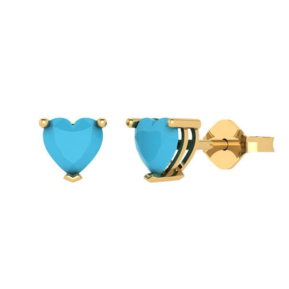 1 ctw Turquoise Studs Earrings | 5mm Heart Cut White Gold Push back | December Birthstone