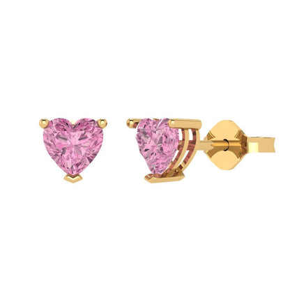 1 ctw Pink Zirconia Studs Earrings | 5mm Heart Cut White Gold Push back | April Birthstone
