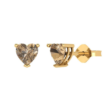 1cttw Heart Cut Simulated Champagne Diamond Gold-Plated 925 Silver Push Back Stud Earrings