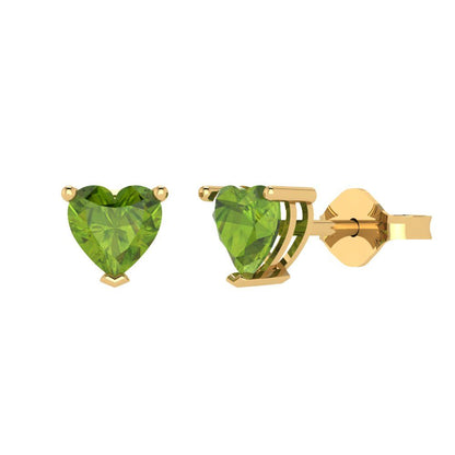 1 ctw Peridot Studs Earrings | 5mm Heart Cut White Gold Push back | August Birthstone