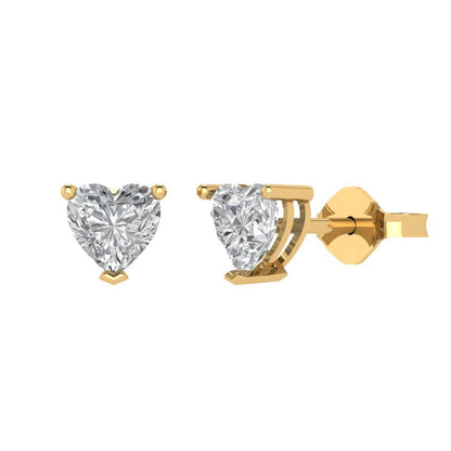 1 ctw Moissanite Studs Earrings | 5mm Heart Cut White Gold Push back | April Birthstone