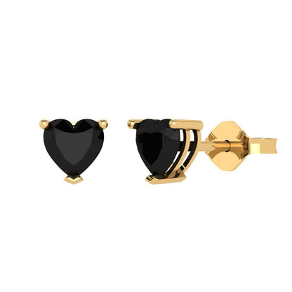 1 ctw Onyx Studs Earrings | 5mm Heart Cut White Gold Push back | July Birthstone