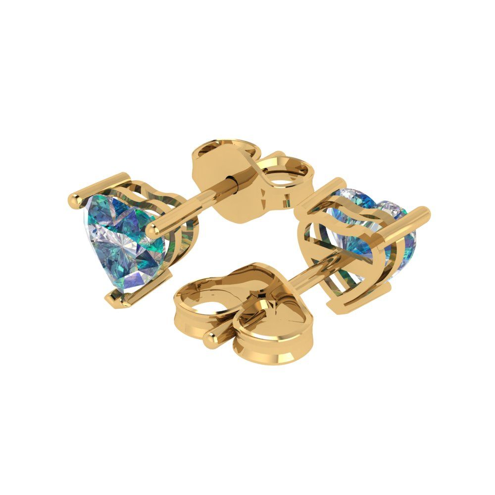 1 ctw Blue Moissanite Studs Earrings | 5mm Heart Cut White Gold Push back | April Birthstone