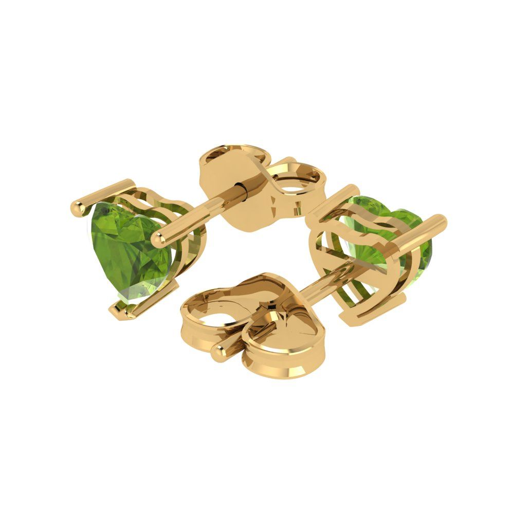 1cttw Heart Cut Natural Peridot Gold-Plated 925 Silver Push Back Stud Earrings