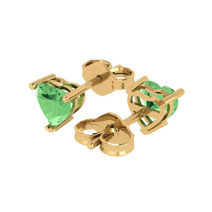 1 ctw Green Zirconia Studs Earrings | 5mm Heart Cut White Gold Push back | April Birthstone