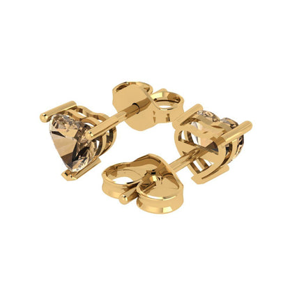 1 ctw Champagne Studs Earrings | 5mm Heart Cut White Gold Push back | April Birthstone