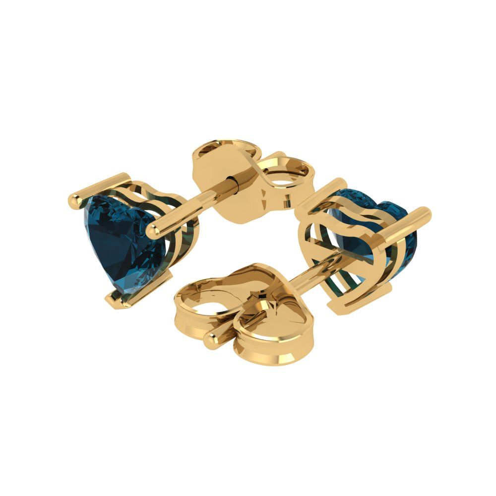 1 ctw London Blue Topaz Studs Earrings | 5mm Heart Cut White Gold Push back | December Birthstone