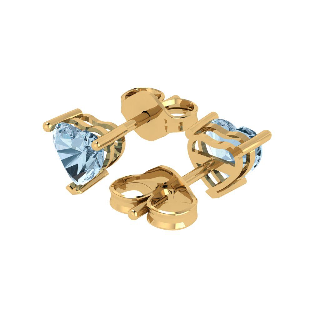1 ctw Swiss Blue Topaz Studs Earrings | 5mm Heart Cut White Gold Push back | December Birthstone