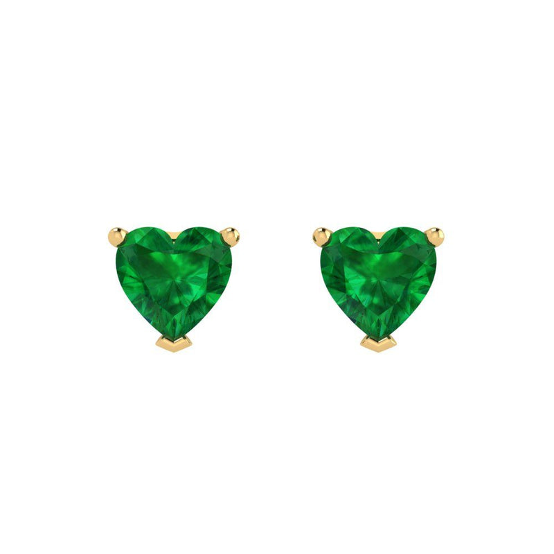 1.0 ct Brilliant Heart Cut Studs Simulated Emerald Stone Yellow Gold Earrings Push back