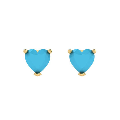 1cttw Heart Cut Simulated Turquoise Gold-Plated 925 Silver Push Back Stud Earrings