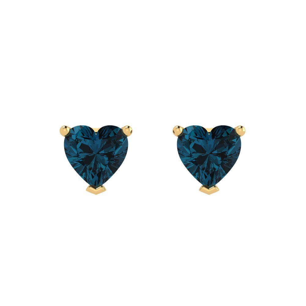 1cttw Heart Cut Natural London Blue Topaz Gold-Plated 925 Silver Push Back Stud Earrings