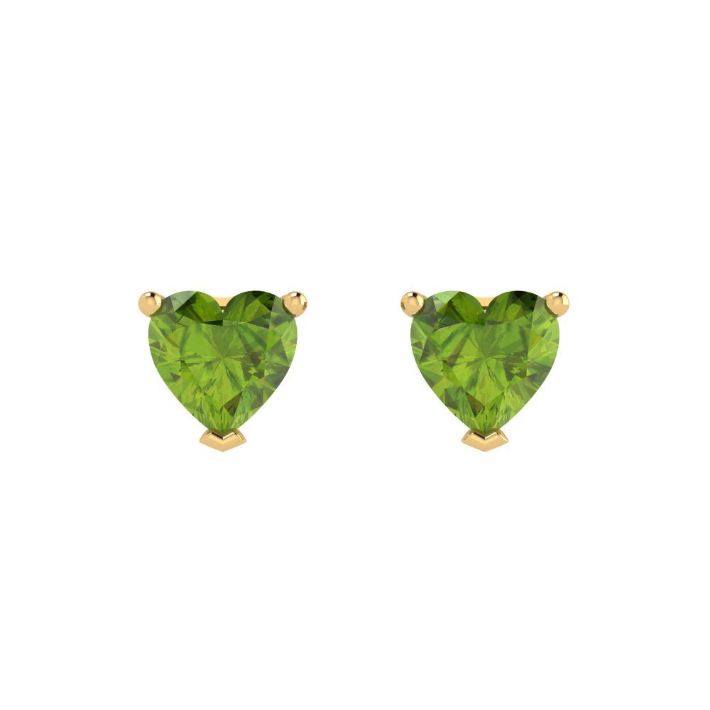 1cttw Heart Cut Natural Peridot Gold-Plated 925 Silver Push Back Stud Earrings