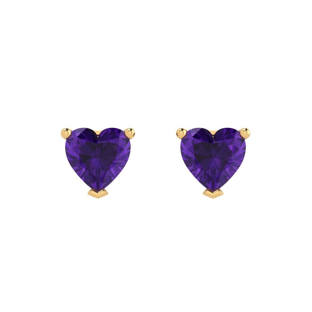 1cttw Heart Cut Natural Amethyst Gold-Plated 925 Silver Push Back Stud Earrings