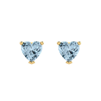 1 ctw Aquamarine Studs Earrings | 5mm Heart Cut White Gold Push back | March Birthstone