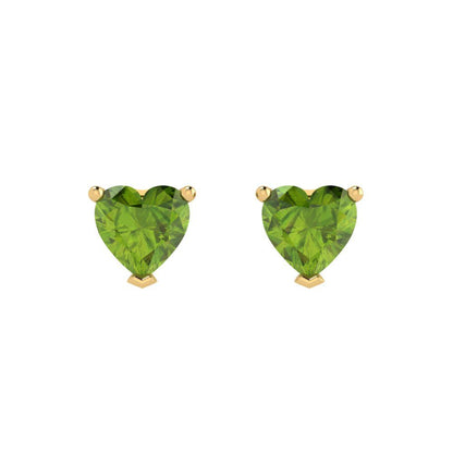 1 ctw Peridot Studs Earrings | 5mm Heart Cut White Gold Push back | August Birthstone