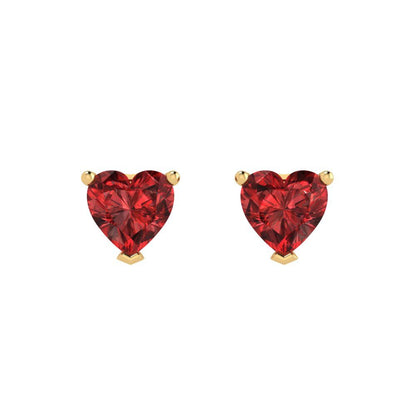 1cttw Heart Cut Natural Garnet Gold-Plated 925 Silver Push Back Stud Earrings