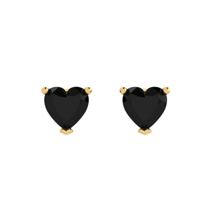 1cttw Heart Cut Natural Onyx Gold-Plated 925 Silver Push Back Stud Earrings