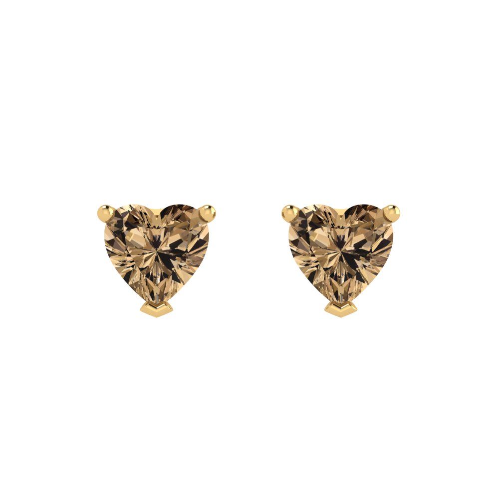 1 ctw Champagne Studs Earrings | 5mm Heart Cut White Gold Push back | April Birthstone